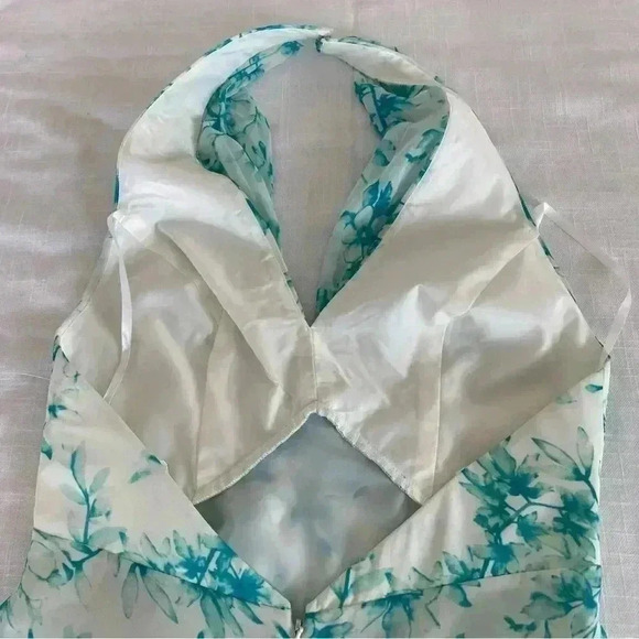 NWT Jill Stuart High Low Halter Maxi Dress Turquoise White Size 4 - Picture 6 of 16